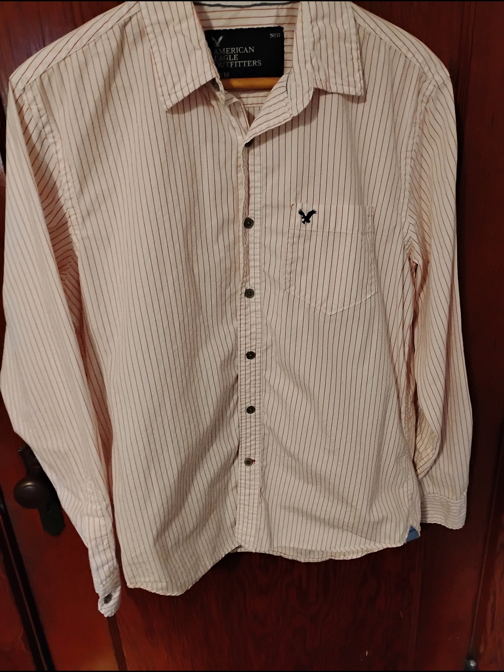American Eagle Outfitters Men's White Striped Button-Down Shirt